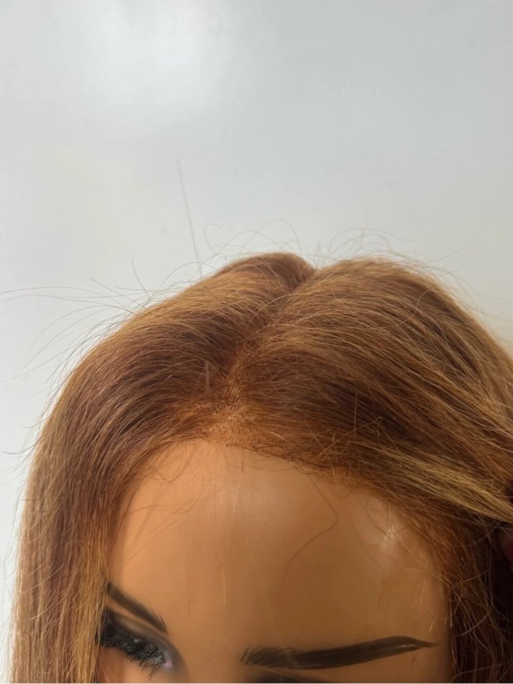 100% Human Hair Lace Front Wig Medium Brown Straight Highlighted Pre-Owned - Picture 4 of 10